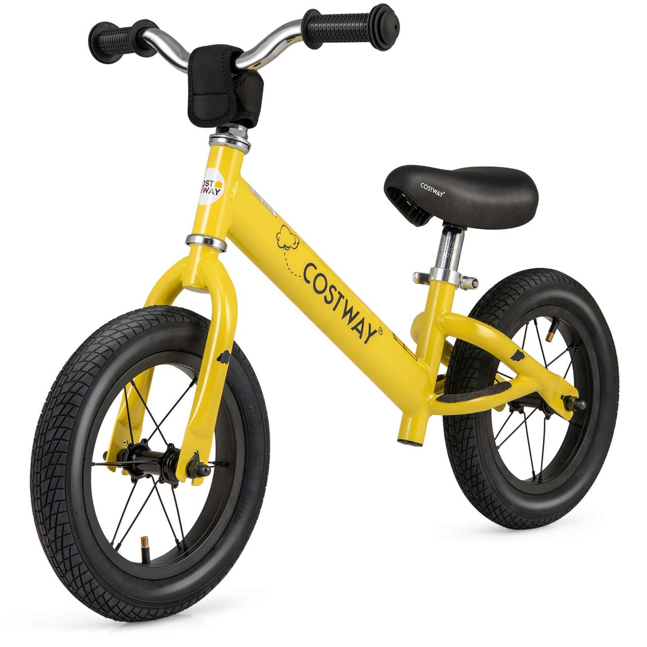 Costway 12 Inch Toddler Balance Bike No Pedal Training Bicycle with Inflatable Rubber Tires Yellow/White/Red